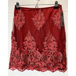 Venus Embroidered Lace Red Mini Lined Skirt Romantic Goth Fairy Sz 8